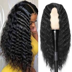 lot 91492 image: 28 Inch Long Curly Synthetic Hair Wigs for Women Black Lace Front Wig Synthetic Curly Wigs Deep Wave Wig with 4 Simulated Scalp Natural Crimps Curls Hair Replacement Wigs for Daily Party Use 1B#