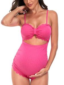 lot 91512 image: EastElegant Maternity One Piece Swimwear Back Cutout Pregnancy Bikini Scalloped Pregnant Bathing Suit Rose L