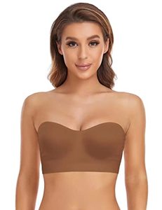 lot 91513 image: Lusait Strapless Bra for Women Non-Slip Silicone Padded Bandeau Bra Wireless Tube Top Bra Brown L