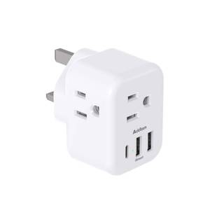 lot 91518 image: US to UK Ireland Plug Adapter, Addtam Type G Power Adapter with 3 AC Outlets and 3 USB(1 USB C), Travel Essentials for USA to Dubai Scotland British London England Hong Kong Irish