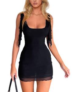 lot 91522 image: HYPERFIRE Womens Square Neck Sleeveless Mini Dress Bodycon Low Back Sundress Black Medium