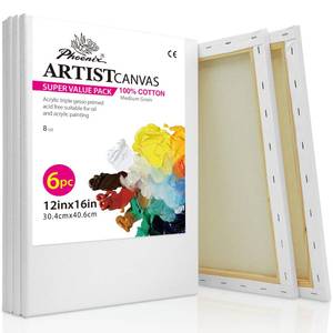 lot 91542 image: PHOENIX Stretched Canvas for Painting 12x16 Inch6 Value Pack, 8 Oz Triple Primed 58 Inch Profile 100% Cotton White Blank Canvas, Artist Framed Canvas for Oil Acrylic & Pouring Art