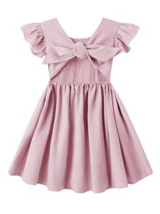 lot 91543 image: Dutebare Toddler Girls Dress Cotton Linen Ruffle Halter Sleeveless Kids Casual Summer Beach Party Dresses Pink 100
