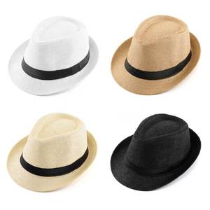 lot 91547 image: FALETO Unisex Summer Panama Straw Fedora Hat Short Brim Beach Sun Cap Classic (#011 Pack for 4 Colros)