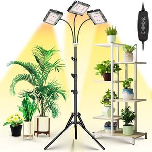 lot 91560 image: LBW Grow Light with Stand, Tri-Head LED Plant Light for Indoor Plants, Full Spectrum 150 LEDs, 3612H Timer, 6 Dimmable Levels, 3 Switch Modes, Adjustable Tripod Stand 15-63 inches