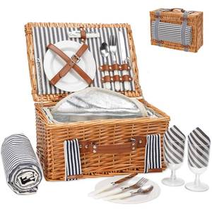 lot 91567 image: Willow Picnic Basket Set for 4 Persons with Large Insulated Cooler Bag and Waterproof Picnic Blanket,Wicker Picnic Hamper for Camping,Outdoor,Valentine Day,Chirtmas,Thanks Giving,Birthday.