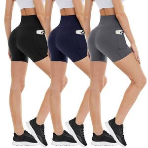 lot 91573 image: 3 Pack Biker Shorts with Pockets for Women � 5 High Waisted Tummy Control Workout Spandex Shorts for Gym Yoga
