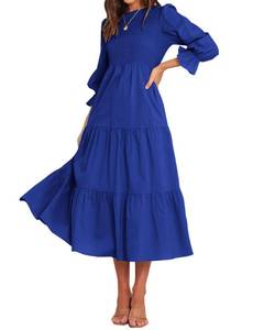 lot 91575 image: BTFBM Women Casual Long Sleeve Dress Fall Dresses 2024 Solid Color Relaxed Fit Smocked Tiered Flowy Boho Long Dresses(Solid Royal Blue,X-Large)