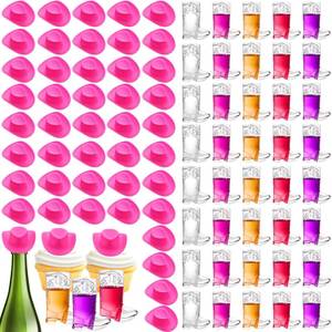 lot 91579 image: Wettarn 100 Pcs Cowboy Shot Glasses Cups Mini Western Cowboy Cowgirl Hat Cute Miniature Hat Clear Pattern Beer Boot Mugs for Cowgirl Cowboy Party Favors Toy Doll Dress up Play House Games