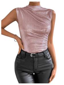 lot 91585 image: Milumia Womens Metallic Textured Ruched Mock Neck Tank Top Sleeveless Slim Fit Work Shirt Tops Light Pink X-Large