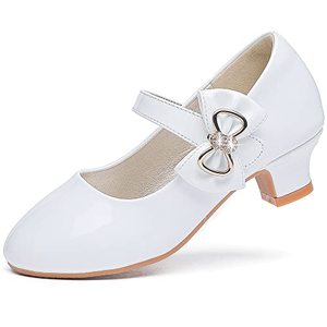 lot 91587 image: Dufannie First Communion Shoes Disney Princess Shoes Low Heel Light White for Girls Christmas Easter Party Snow Church Shoes Flower Girl Shoes Girls Flats(3303White 5)