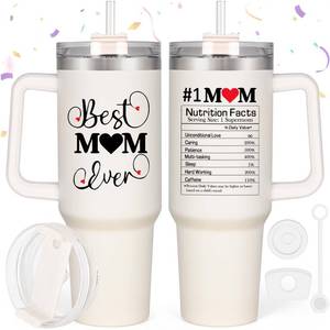 lot 91601 image: LiqCool Mom Birthday Gifts - 40 Oz Best Mom Ever Tumbler Gifts for Mom from Daughter Son, Unique Popular Birthday Gifts Ideas for Mom Wife, Happy Birthday Gift Cup for Mom Women(Cream)