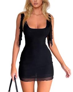 lot 91605 image: HYPERFIRE Womens Square Neck Sleeveless Mini Dress Bodycon Low Back Sundress Black Small