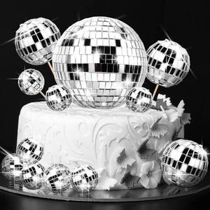 lot 91612 image: 12 Piece Disco Ball Cake Toppers Disco Ball Cupcake Toppers 70s Disco Cake Centerpiece Decor Disco Theme Cake Picks for Saturday Night Fever Party Supplies Disco Ball Dance Birthday