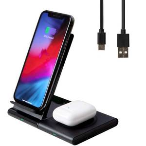 lot 91625 image: Wireless Charger, Fast Wireless Charging Stand, 2-in-1 Wireless Charging Station Dock for iPhone 14131211ProMaxXXsXRAirPods2, Samsung Galaxy NoteWatchBuds