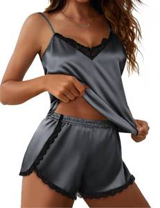 lot 91641 image: Ekouaer Pajama Sets For Women 2 Piece Silk Lingerie Sleepwear Satin Cami Pj Shorts Set Soft Nightwear Deep Grey L