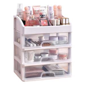 lot 91649 image:   for vanity, - Clear 3 Tiers Drawers Countertop Storage Box, Small Cute Brushes, and Skincare Cosmetic Display Case Holder for Desk White (White)