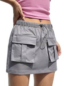 lot 91662 image: GORGLITTER Womens Cargo Skirt Y2k Low Waist Button Mini Skirts with Flat Pocket Khaki Large