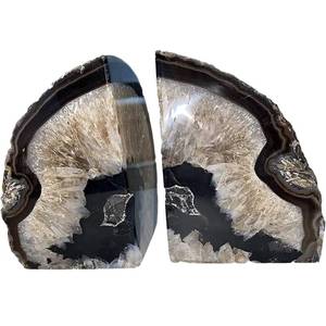 lot 91703 image: JIC Gem Black Agate Bookend(s) Bookends for Shelves to Hold Books geode bookends with Rubber Bumpers for Office and Home Decoration(1 Pair 2 to 3 Lbs)
