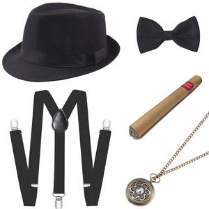 lot 91712 image: BABEYOND 1920s Mens Gatsby Gangster Accessories Set Panama Hat Suspender Bow Tie
