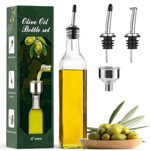 lot 91722 image: AOZITA 17oz Clear Glass Olive Oil Dispenser Bottle - 500ml Oil & Vinegar Cruet with Pourers and Funnel - Olive Oil Carafe Decanter for Kitchen