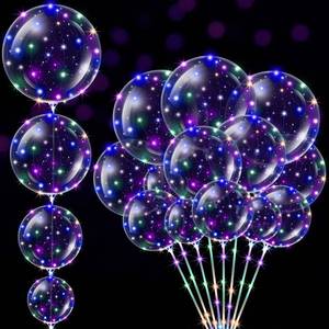 lot 91724 image: Meooeck 40 Pack LED Bobo Balloons Light up Balloons Clear Glow Balloons 10-24 Inch Helium Balloons with String Lights Sticks for Valentines Day Wedding Birthday Graduation Party Decoration(Colorful)