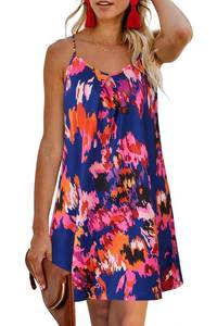 lot 91739 image: ULTRANICE Summer Dresses for Women 2024 Sundresses Spring Casual Floral Vacation Hawaiian Tropical Beach Cover Ups Backless Mini V Neck Spaghetti Strap Dress(Blue Pink Orange Floral,S)