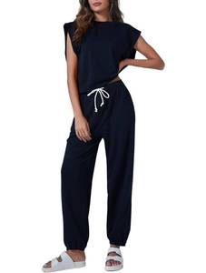 lot 91742 image: Tracksuit Sets Womens 2 Piece Sweatsuits Sleeveless Tops & Sweatpants with pockets Jogging Suits Outfits Casual Loungewear Set Navy Small