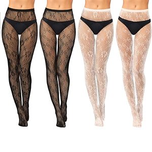 lot 91747 image: Jiuguva 4 Pack Womens Patterned Tights Fishnet Stockings Floral Pantyhose Stockings Leggings Lace Tights for Women Girls Halloween Costumes (Bow Tie Style)