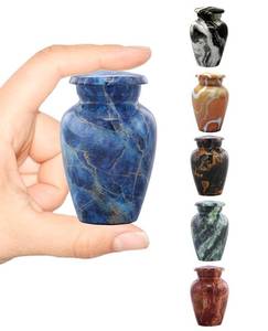 lot 86695 image: Marble Finish Metal Keepsake Urn - Mini Cremation Urn for Human or Pet Ashes - Token Urn - Sharing Memorial Urn with Velvet Bag (Exotic Blue)