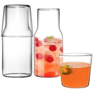 lot 86707 image: YOUEON 4 Pcs 17 Oz Bedside Water Carafe and Glass Set, Water Carafe with Glass Cup for Nightstand, Glass Mouthwash Bottle, Clear Juice Pitcher, Carafe with Cup for Kitchen, Bedroom or Bathroom