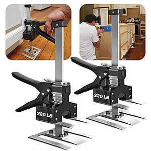 lot 86709 image: Juprodis 2 Pack Labor Saving Arm Jack, 220 LB Heavy Duty Furniture Lifter, 6.5 Inch Adjustable Height Drywall Lift, Utility Cabinet Jacks for Installing Cabinets, Doors, DYI Home Improvement, Black