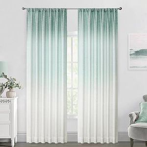 lot 86716 image: Vision Home Aqua Blue Ombre Window Curtains Linen Texture Gradient Light Filtering Semi Sheer Curtains 84 inch Length for Living Room Bedroom Rod Pocket,Cream White to Aqua,50 Wx84 L Each,2 Panels