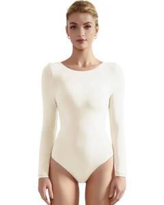 lot 86732 image: SUUKSESS Women Long Sleeve Bodysuit Basic Crew Neck Thong Body Suit Shirts Top for Spring (White, S)