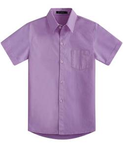 lot 86733 image: Spring&Gege Boys Short Sleeve Dress Shirts Formal Uniform Woven Solid, Lilac, 2XL