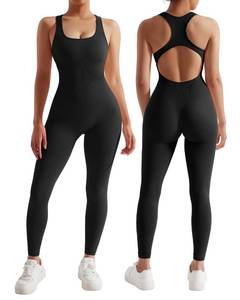 lot 86739 image: RXRXCOCO Women Backless One Piece Jumpsuits Sleeveless Scoop Neck Bodycon Romper Seamless Workout Yoga Jumpsuits Black Medium