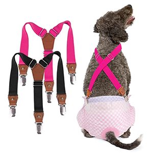 lot 86743 image: Pet Soft Dog Suspenders 2 Pieces Female Dog Diaper Suspenders for Dogs Diaper Keeper Suspender for Dog Skirt, Dog Dress (Black & Pink, SM)