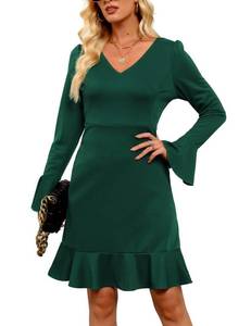 lot 87952 image: Jollycode Womens Dresses Elegant Wedding Cocktail Ruffle Cap Sleeves Summer A-Line Midi Dress Dark Green S