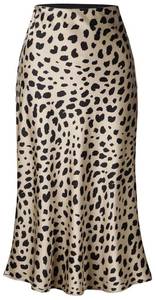 lot 87955 image: Keasmto Leopard Skirt for Women Midi Length High Waist Silk Satin Elasticized Cheetah Skirts L