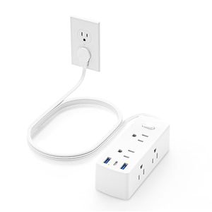 lot 87966 image: Flat Plug Power Strip, Olcorife Flat Extension Cord 5ft, 6 Outlets 3 USB Ports(1 USB C), 3-Side Outlet Extender Surge Protector for Home Office Travel Dorm Room Essentials, White