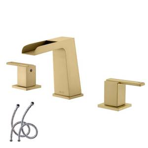 lot 87968 image: KENES Brushed Gold Widespread Bathroom Faucet Two Handle Gold Waterfall Bathroom Sink Faucet 3 Hole, 8-Inch 3 Pieces Bathroom Vanity Faucet with Supply Lines, KE-9052-4