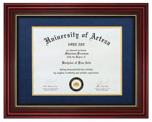 lot 87970 image: CORE ART 11x14 Diploma Frame Display Certificates 8.5 x 11 with Navy Mat or Documents 11 x 14 without Mat, College Degree Wooden Frame with Tempered Glass for Wall and Tabletop Display(Cherry Red)