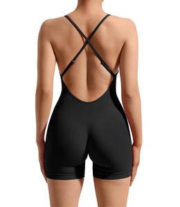 lot 87973 image: RXRXCOCO Women Strappy Backless Seamless One Piece Jumpsuits Shorts Tummy Control Workout Yoga Romper Black Medium