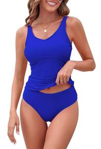 lot 87982 image: Pink Queen Two Piece Swimsuit Women Tummy Control Tankini Bathing Suits High Waisted Bikini Bottom Modest Swimwear Sapphire Blue L