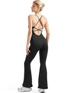 lot 87999 image: SUUKSESS Women Sexy Backless Ribbed Flare Jumpsuit Sleeveless One Piece Wide Leg Bodycon (Black,S)