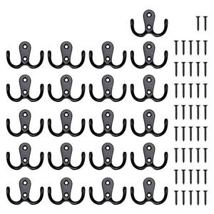 lot 88006 image: OUSHINAN 21 Pieces Double Prong Robe Hook Rustic Hooks Retro Cloth Hanger Coat Hanger Wall Mounted Hook with 42 Pieces Screws (Black Color)