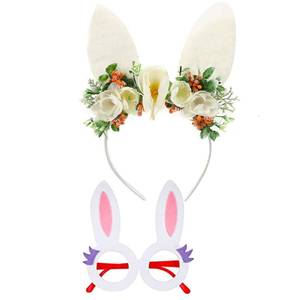 lot 88014 image: NIUEFH Easter Bunny Ears Headband and Glasses, Spring Bunny Ears Flower Crown headband For Kids and Adults Easter Headwear Accessories