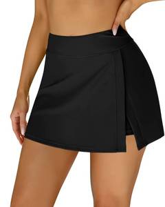 lot 88023 image: ANFILIA Women Sporty Swim Skirts Bottoms Tummy Control High Waist Swim Dress Black L