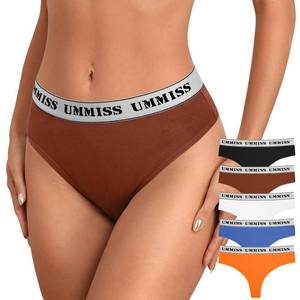 lot 88039 image: UMMISS Cotton Thong Underwear For Women High Waisted Panties Women Thong Stretch Wide Belt Lady Underwear 5 Pack M Multicolor
