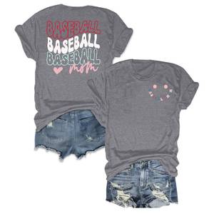 lot 88041 image: Baseball Mom Shirts for Women Summer Funny Mama Baseball Graphic Letter Print Loose Ballpark Game Day T Shirt Casual Short Sleeve Gift Tee Tops Shirts-XL Grey